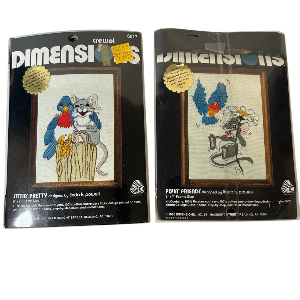 Sittin' Pretty‎ & Flyin Friends Dimensions Crewel Embroidery Kit 1980's